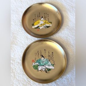 Vintage Japanese Lacquerware Gold Interior Plates